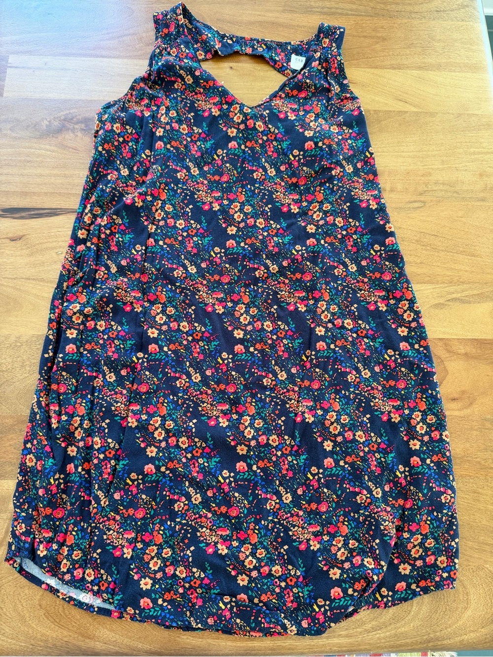 GAP Vintage Y2K Navy Floral Dress with Pink, Orange & Yellow Flowers Size Small